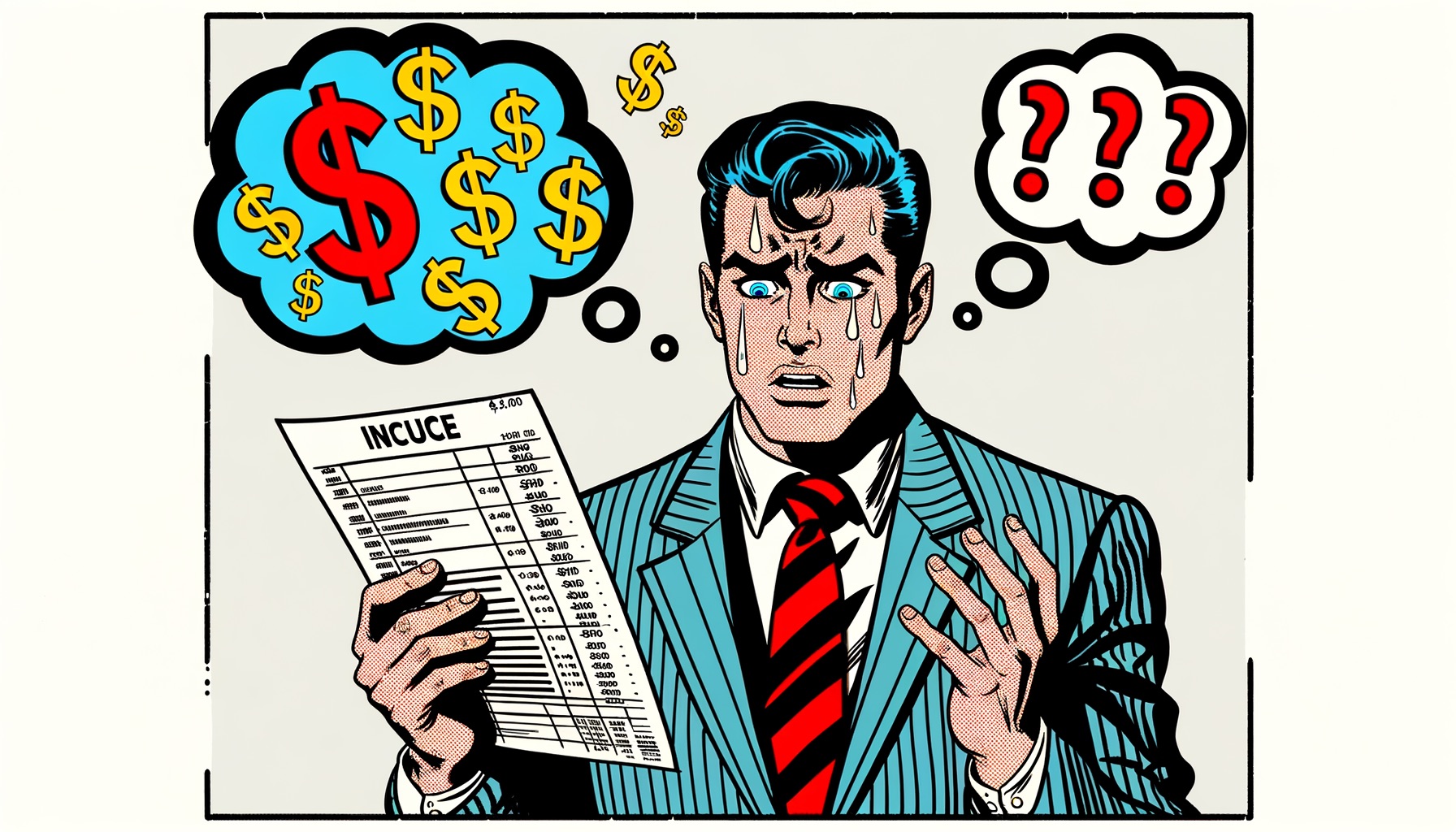 Stressed businessman looking at invoice