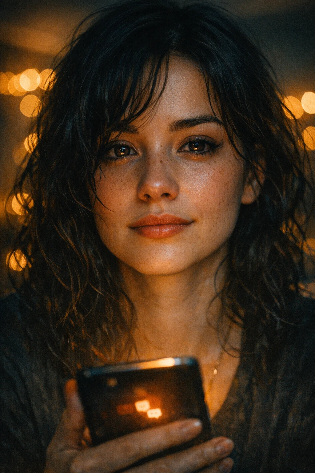 Марина смотрит в телефон · ночь